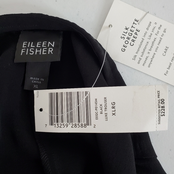Eileen Fisher Silk Georgette Crepe Luxe Trousers Size XL Black Zip Fly Pants NEW - Picture 12 of 14